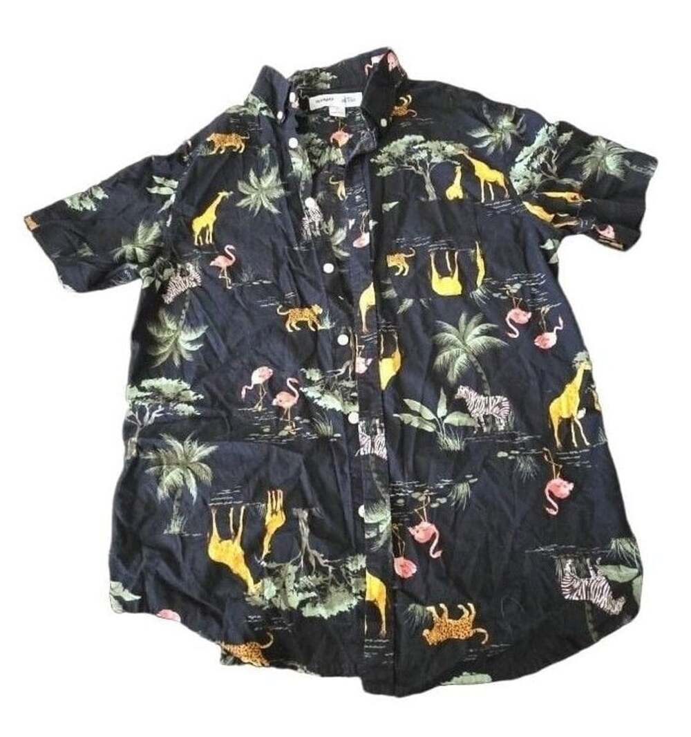 Old Navy Slim Fit Built-In Flex Shirt Size M Animal Jungle Print